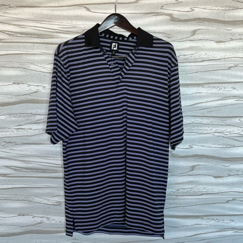 FootJoy Mens‎ Striped Golf Polo Shirt Black Purple CommonGround Golf Course XL